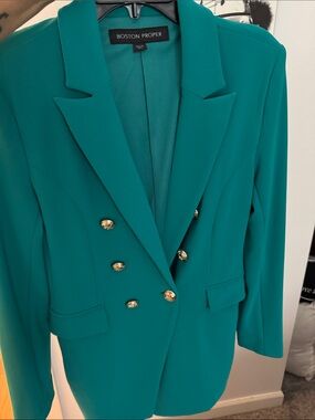Boston Proper Teal-Green Double-Breasted Blazer